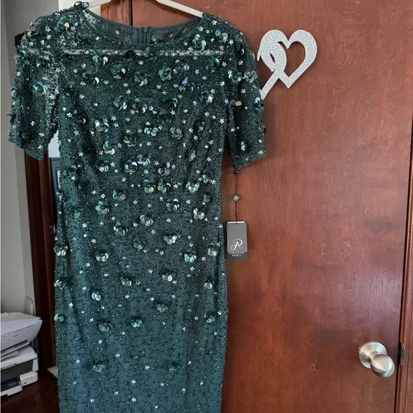 Adrianna Papell Green Sequin Sheath Midi Dress - Picture 1 of 7